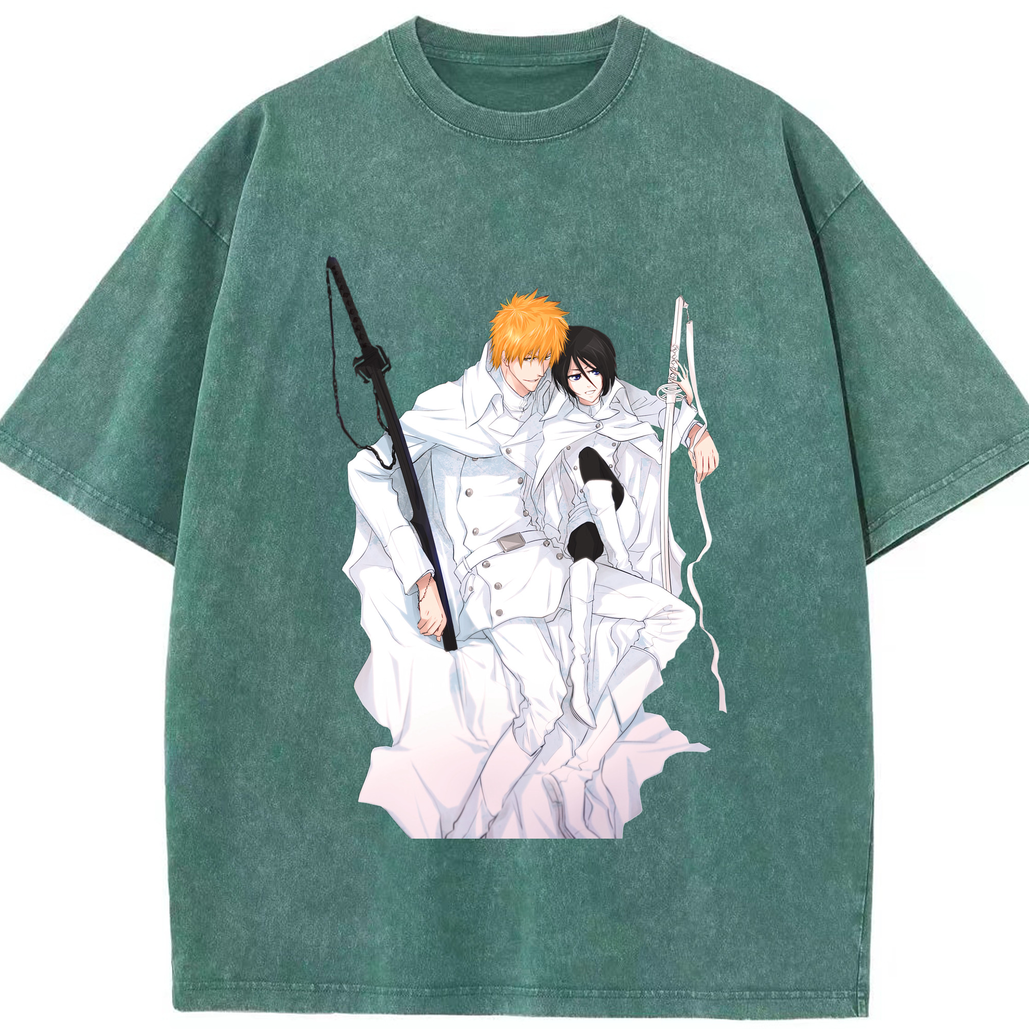 （画像用） ブリーチ 黒崎一護（くろさき いちご）BLEACH Kurosaki Ichigo 綿100% ヴィンテージ風 半袖Tシャツ（フロントプリント）